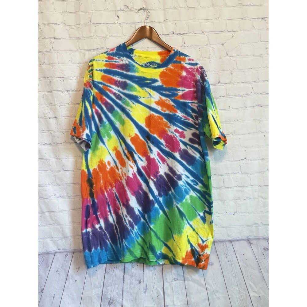 Liquid Blue Rainbow Tie Dye T Shirt Size 2XL Multi Color Hippie Festival Cotton